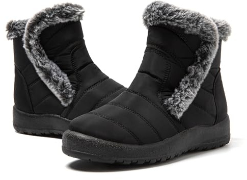 JOMIX Stivaletti Donna Invernali Stivali Bassi Pelosi Imbottiti Pelliccia Sintetica Scarpe Calde con Pelo Comodi da Neve MD9761-1 Nero, 37