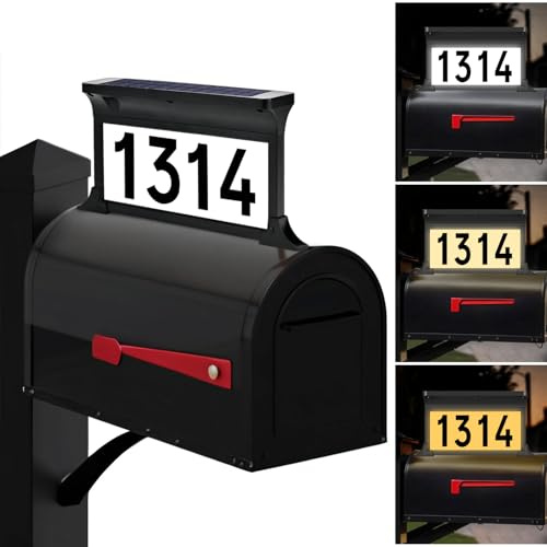 Lacasa Solar Address Sign, 3 Colors-in-1 Mailbox Number Plaque Light for Outdoor, Double-sided LED Lighted Waterproof Address Plaque for Mailbox Topper, Address Numbers House Numbers for Outside Light Up