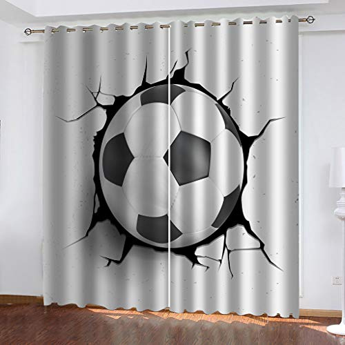 Lot De 2 Rideaux Occultants Isolants Thermiques Rideau Opaques Chambre Enfant A Oeillet avec Motif Football Sportif Noir Et Blanc 110X140Cm Rideau Décoration De Fenêtre pour Salon