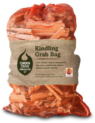 Green Olive - Sac de transport XL pour bois de chauffage - Filet de 6 kg - Séchage au four - Allumage rapide - Allumage rapide - Allume-feu durable - Idéal pour les poêles à bois, les barbecues et les