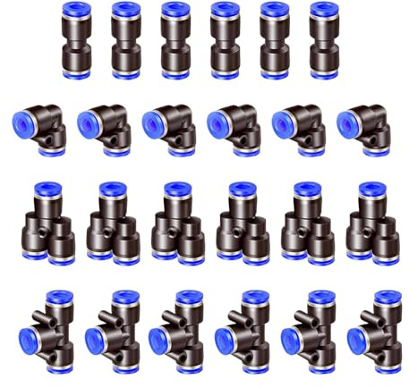 HAXIHA 24 stycken 10 mm air push snabbfästen, pneumatiska kontakter, splitter/vinkel/T-stycke/rak beslag kit luftledning