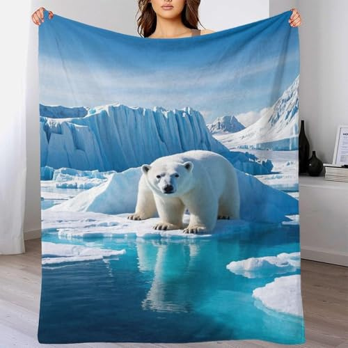 Polar Bears & Glaciers - Manta de franela con estampado 3D de impacto, manta de forro polar afelpada súper acogedora y cálida de forro polar sherpa reversible para toda la familia, sofá, cama, 150 x
