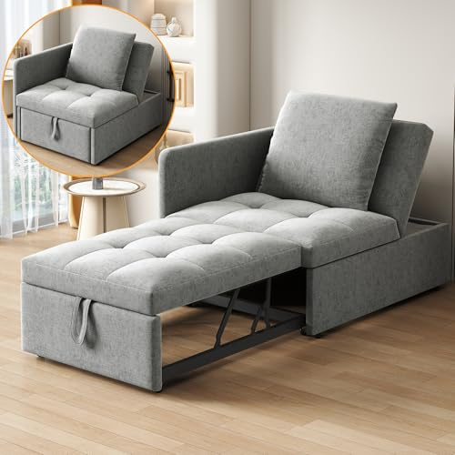 Kebnor Polsterbett Schlafsofa 3 in 1 Multifunktions-Schlafsofa, Leinenstoffsofa mit Verstellbarer Rückenlehne, Liegesofa für kleine Räume (Grau 2)