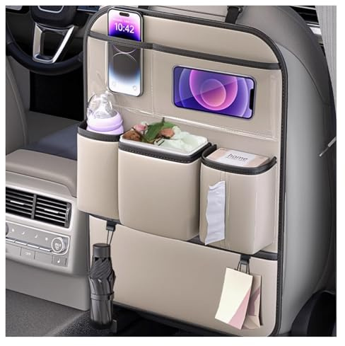 XINYUNFEI Organizador Asiento Trasero Coche para Infiniti M25 M30 M37 M40 M45 ESQ, Protector Antipatadas para El Asiento Trasero, Almacenamiento para Tabletas Impermeable(Beige,One)