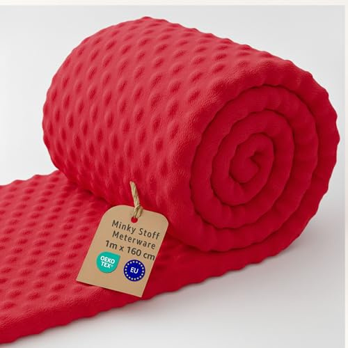 Minky Stoff Meterware 1 M x 160 cm Plüsch Polyester – Nähstoff samtig weich für Decken Tagesdecken Kuscheltiere Accessoires Babyhaut geeignet mit Oeko Tex Rot