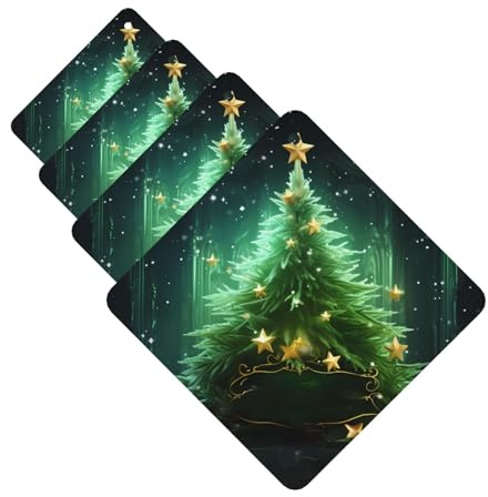 Lot de 4 désodorisants carrés à suspendre pour voiture Motif sapin de Noël Vert