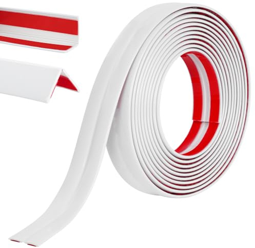 Alaoo Weichsockelleiste Wasserdicht aus PVC Flexibel, 2cm x 3m, Weiss | Selbstklebende Bodenleiste für Türen, Fenster, Wände, Küche, Badezimmer Fliesen