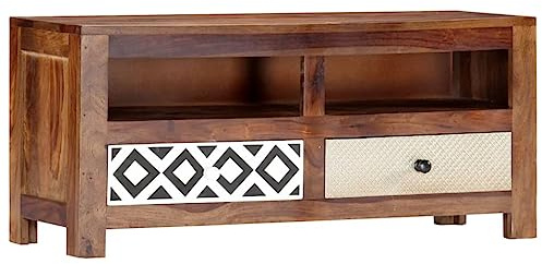 Goyphonic TV-Schrank 90x30x40 cm Massivholz Akazie, TV-Möbel mit 2 Schubladen, Wohnzimmer Entertainment Center, poliert, lackiert