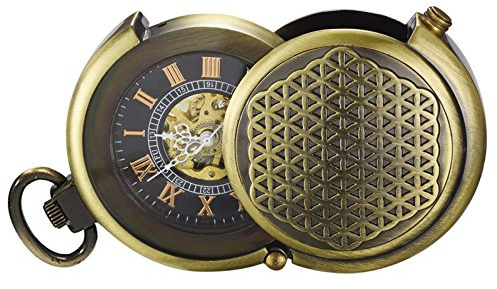 TREEWETO Unisex Taschenuhr mit Kette Analog Handaufzug Pull-Sonderform Groß Hohl Fall Bronze