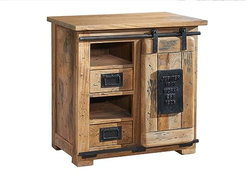 MASSIVMOEBEL24.DE Kommode Mango Natur lackiert Railway #123 | 70x45x70 cm (BxTxH) 32 kg Industrial montiert vollmassiv