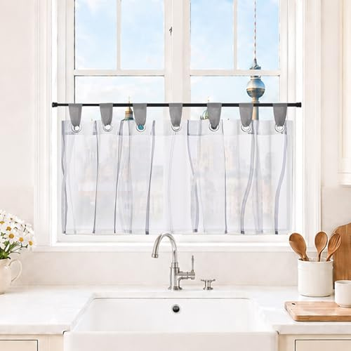 Joyswahl Scheibengardine Voile Bistrogardinen Schlaufen Leonie 60x140 Grau | Kurzstore,1er Pack,Küchengardinen Transparent,Küchengardinen modern,Gardinen kurz,Fenstergardinen landhaus