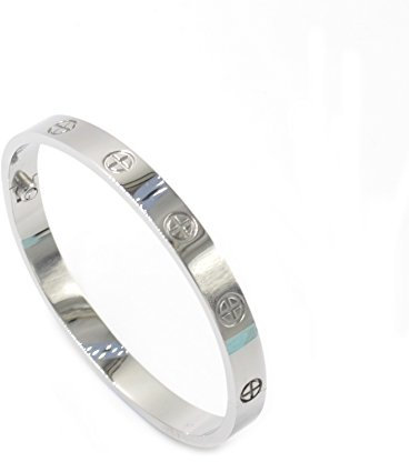 SEFILKO Luxury Gold-Plated Stainless Steel Simple Style Love Bangle Bracelet for Women Men (Silver in size 19)