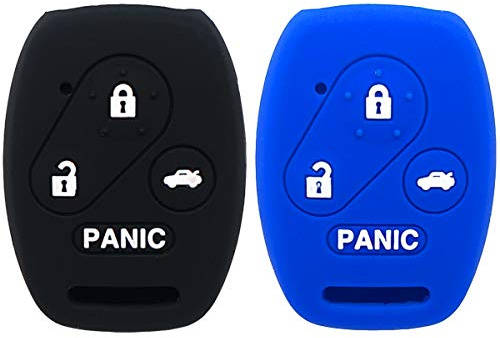 2Pcs WERFDSR Sillicone Key fob Skin Key Cover Keyless Entry Remote Case Protector Shell for Accord Civic CRV EX SE Element Pilot 4 Button smart Remote Black Blue