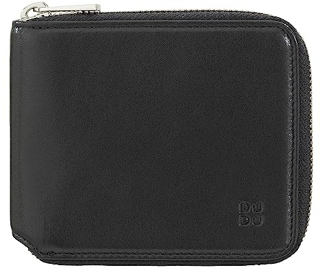 DUDU Portafoglio Uomo RFID in Pelle Portamonete con Cerniera Zip Esterna Piccolo con 6 Slot Carte Nero