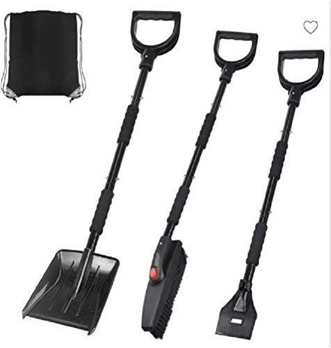 Snow Shovel Kit, 3 in 1 Compact Collapsible Telescopic Car Snow Shovel with Plastic Scoop & Stainless Steel Handle Beach Shovel, Professional Tool for Snow Removal, Garden & Farming