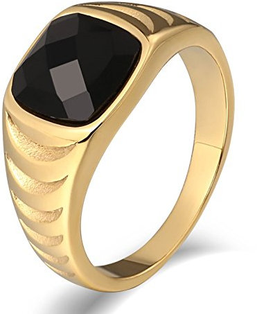 Daesar Gothic Ring Edelstahl Herren, Gold Ringe Personalisiert Siegelring mit Schwarz Zirkonia Größe 57 (18.1)