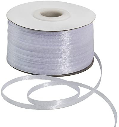 3mm x 183 m, weiß, dünnes solides Satinband doppelseitig gewebtes Bänder zum Basteln Aufhängen von Etiketten Einladungskarten Luftballons Blumenstrauß Haare Geschenkverpackung Party-Dekoration