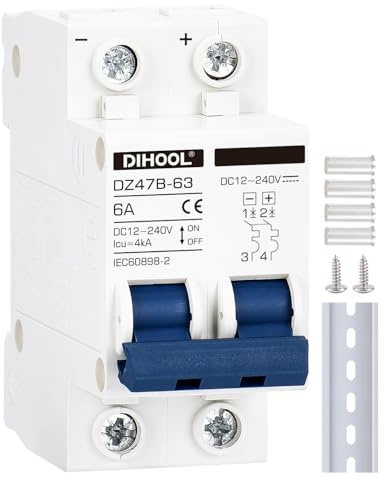Disyuntor de CC 2P 6Amp 12V 24V 36V 48V DC MCB Protección contra cortocircuitos Interruptor de desconexión Aislador para panel solar Batería UPS Inverter Sistema fotovoltaico fotovoltaico