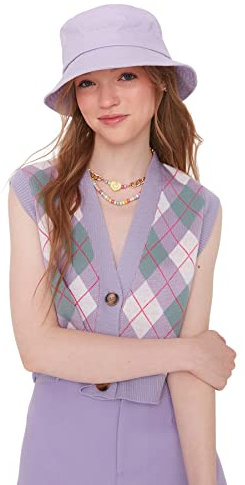 TRENDYOL Felpa con Cappuccio, Colore Viola, Plaid, Lilla, S