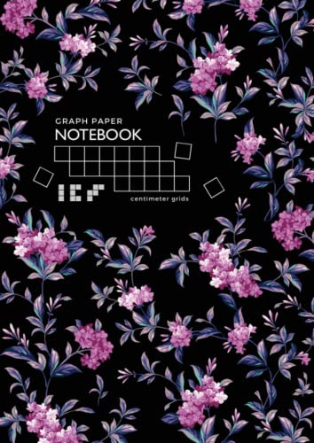 Graph Paper Notebook - Centimeter Grids: A4 Composition Book Quad Ruled 1 cm Squares for Math / Kids Handwriting | Beautiful Phlox Flower Design Black