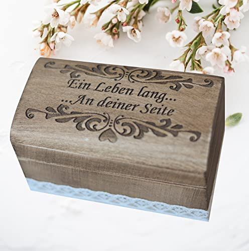 Hwart Hochzeit Ringkissen Holz EIN Leben lang Spruch Ringbox Ring Schatulle Vintage Ring Schachteln