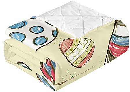 Surwin Couvre Lit Matelassé pour 1 ou 2 Personnes, Réversible Dessus de Lit Impression d'Oeuf de Pâques 3D Couverture de Lit Doux Microfiber Jeté de Lit Couvre-lit (230x260cm,Oeufs de griffonnage)