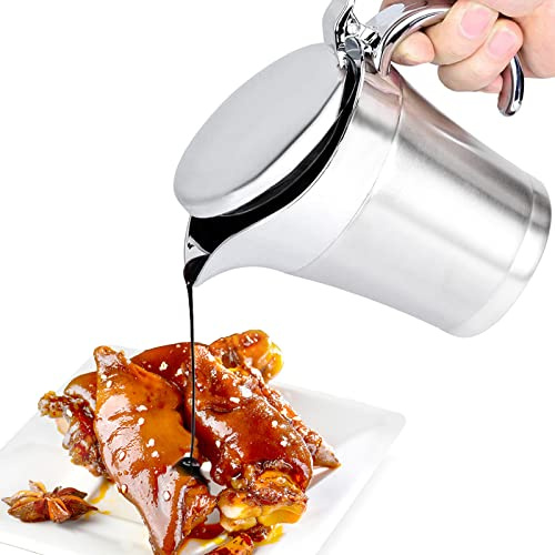 Stainless Steel thermal Gravy Boat, 16 Oz Double Insulated Gravy Sauce Jug with Hinged Lid for Family Dinner, Thanksgiving, Halloween, Christmas