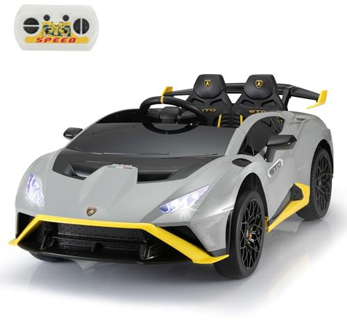 TOBBI Kids Ride on 24V Licensed Lamborghini STO Electric Car for Kids 3-8 Battery Powered Ride on Toys Lambo Sports Car with Remote Control Motorized Drift Vehicle High Speed 10km/h, Gray