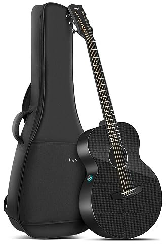 Enya X3 PRO Mini Gitarre - 36 Zoll Schwarz Kohlefaser Elektro-Akustische Gitarren für Kinder Erwachsene Anfänger Spielen und Singen Electric Acoustic Travel Guitar Festival Geschenk