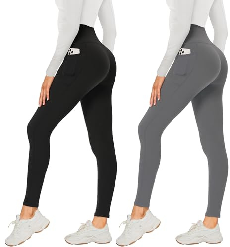 AMIYOYO 2er Pack Leggings für Damen High Waist Sporthose | Blickdicht Elastische Bauchweg Hosen für Yoga, Fitness, Outdoor, Freizeit, Sport & Alltag