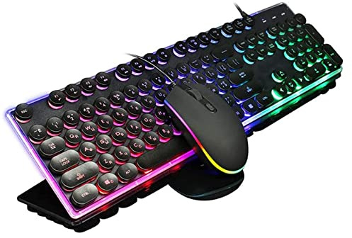 Wired Gaming Keyboard and Mouse Combo RGB Backlit Gaming Keyboard With Multimedia Keys Wrist Rest and Red Backlit Gaming Mouse 1600dpi for Windows PC