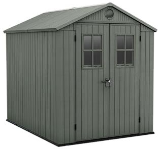 Keter Gartenhaus Darwin 6 x 8, Holzoptik, Farbe Salbeigrün, 4,5 m², 190 x 244 x 221 cm