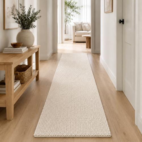 Scandilivin Homes Wool Cotton Knit Popcorn Runner Rug- Ivory (2.5' x 8') | Contemporary Runner Rug for Living Room, Bedroom, Kitchen, Hallway & Farmhouse Décor