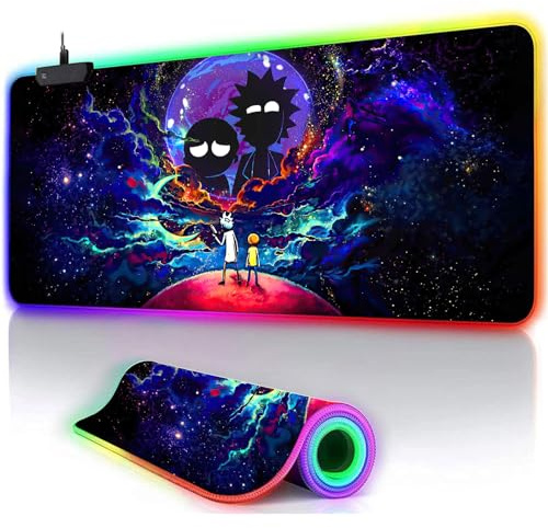 Large RGB Gaming Mouse Pad Anime Night Sky Space Stars Desk Pad,Mousepad Non-Slip Rubber Base with 12 Lighting Modes,Desk Accessories,Office Decor,Computer Keyboard Mat Soft Mouse Mat 31.5X15.7 inches