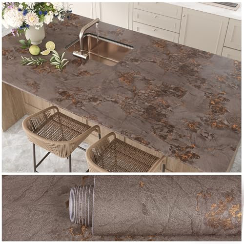 VEELIKE Carta Adesiva Effetto Cemento Marrone Oro Vintage Shabby Chic Carta da Parati Industrial Carta da Parati Effetto Cemento Parete Carta da Parati Marmo Decorativa Soggiorno Cucina 40cm×300cm