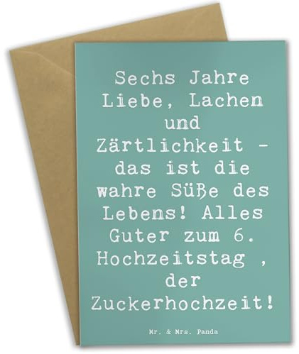 Mr. & Mrs. Panda Grußkarte Spruch 6. Hochzeitstag Zuckerhochzeit - Geschenk, weihnachtskarten, Heiraten, dankeskarten, einladungskarten, Heirat, Klappkarte, sechs Jahre, Grußkarten, Ehejubiläum, Liebe