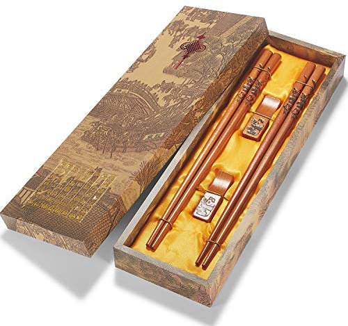 ZOMCHAIN Reusable Panda Chopsticks, Chinese Wooden Chopstick with Holder, Traditional Stylish Chopsticks Gift Set (2 Pairs