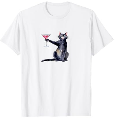 Cat with Martini Glass Cocktail T-Shirt