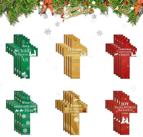 Weihnachtsdeko Holz Kreuz, Weihnachtsbaumschmuck Hängenden Holzkreuz, Christbaumschmuck Set Rot Gelb Grün, Tannenbaumschmuck Wandkreuz Holzanhänger Weihnachten, für Weihnachtsbaum Deko (8 cm)