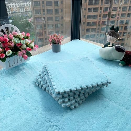 KLYso 30 X 30 cm Große Quadratische Teppiche Aus Weichem Schaumstoff, Einfache DIY-Installation, Schaumstoff-Spielmattenfliesen(Light Blue,36pcs)