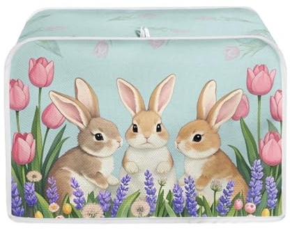 Psesaysky Lavender Bunny Tulip Toaster Covers Anti-Fingerpring Kitchen Appliance Organizer Bag Quilted Toaster Covers Compatible with Most 4-Slice Toasters Bread Maker Washable Dust Covers for Easter