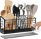 JREWE LIOUS Grand porte-ustensiles pour le comptoir de cuisine - Porte-ustensiles de cuisine mural avec fond en terre de diatomée à séchage rapide - Noir mat (4 compartiments)