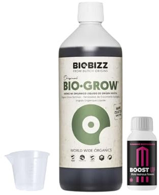 GROWMANIA Bio Grow von BioBizz 1L + Probe Boost Up + Messbecher | Biogrow universeller organischer Dünger | Vielseitig für alle Pflanzenarten