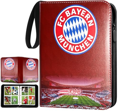 YCWIN Fussball Karten Sammelalbum mit Reißverschluss und 50 Herausnehmbaren Hüllen, 4 Taschen Fussball Sammelkarten Album für 400 Karten, 3 Ringe Karten Mappe Binder