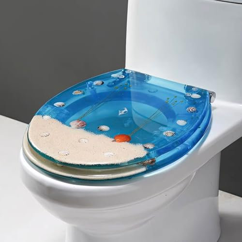 Serenitison WC Deckel aus Kunstharz,Transparenter WC Sitz,geräuschloser Toilettensitzbezug,Verdickte Stoßdämpfung,Mit 3D Effekten,Ocean Serie,Abnehmbarer Toilettensitz,für Bad und WC,42 * 36cm