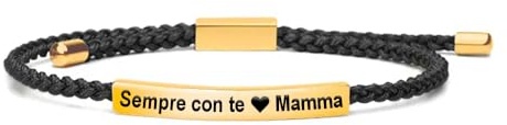 Bracciale Mamma Donna Motivazionale in Acciaio Inox Lucidato di Altissima Qualità e Corda Intrecciata Incisione Sempre con te Mamma Idea regalo festa della mamma - Cofanetto Incluso