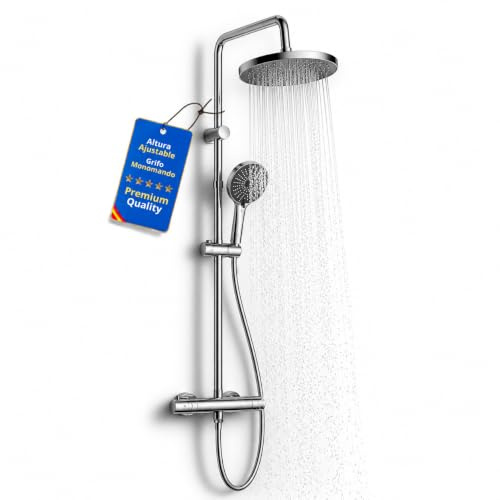 EL BAÑO MODERNO Columna Ducha Rociador y Ducha de Mano Monomando Ducha Baño | Grifo con Fácil Instalación · Griferia Ducha con Altura Regulable · Diseño Moderno Cromado