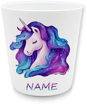Kinderbecher Kunststoff Galaxy Einhorn mit Namen | Personalisiert, Trinkbecher, Zahnputzbecher, BPA frei