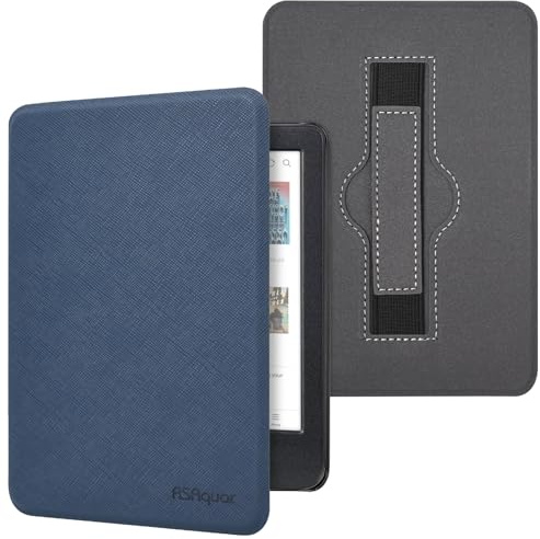 RSAquar 6 Fodral till Kobo Clara Colour | BW | 2E, Tolino Shine Colour/Shine 5/4 med handrem - Tunt Skyddshölje med Automatisk Viloläge/Väckning - Blått