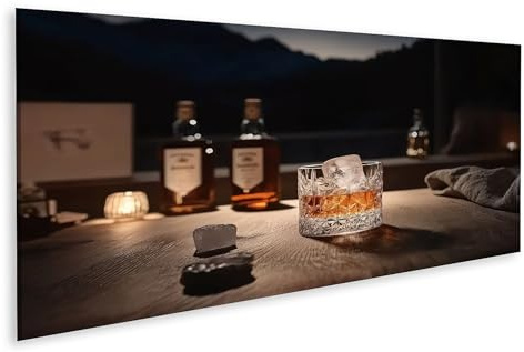 islandburner Cuadro sobre lienzo vaso de whisky en mesa de madera con fondo luz de vela imágenes murales póster